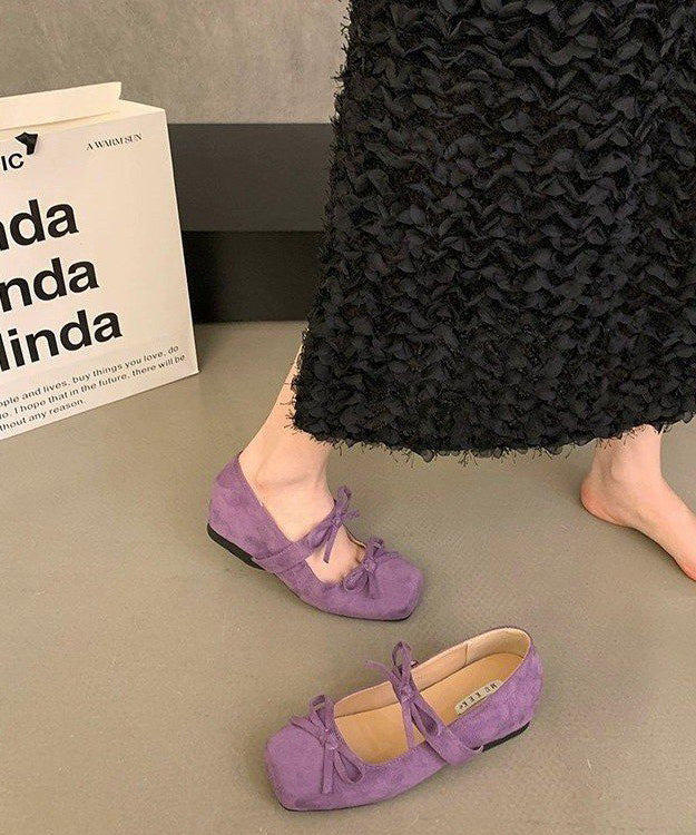 Splicing Bow Shoes Purple Wedge Suede French