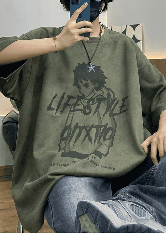 Faux Print Cartoon O T Shirts Men's Half Suede Neck Sleeve Purple