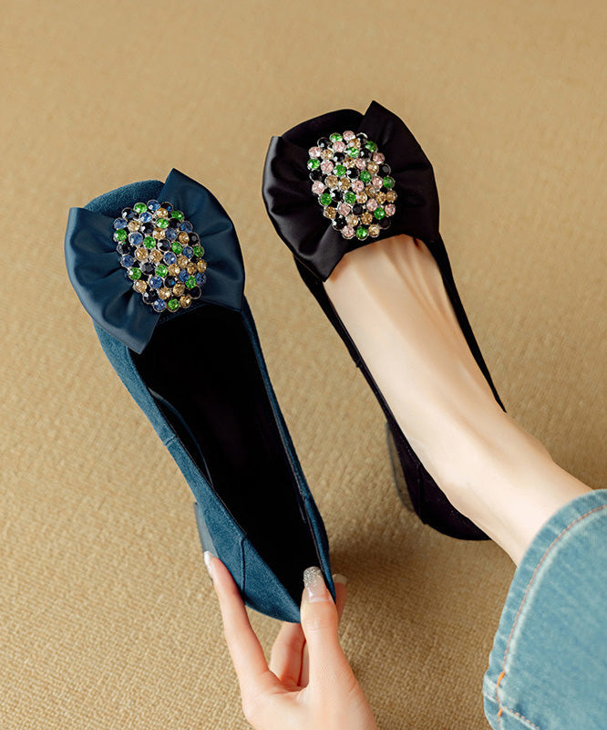 Splicing Loafers Zircon Penny Suede Elegant Chunky Bow Purple