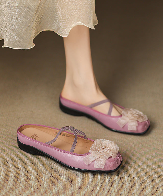 Purple Cowhide Leather Slide Floral Sandals Splicing