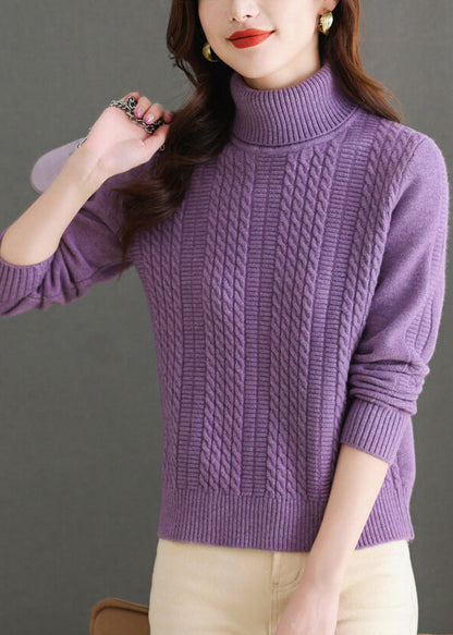 Lila gemütlicher dicker Strickpullover Rollkragen Winter WL011