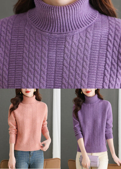 Lila gemütlicher dicker Strickpullover Rollkragen Winter WL011