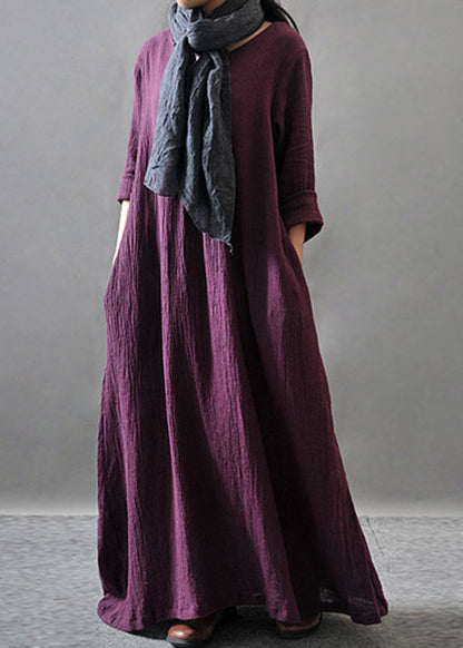 Purple Pockets Maxi Dresses Long Sleeve VV029