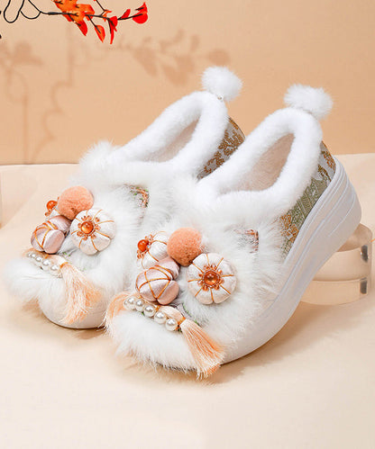 Purple Retro Handmade Fuzzy Wool Lined Splicing Platform Flats TQ055
