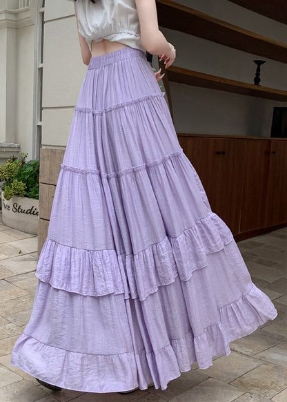 Patchwork Cotton Solid Ruffled Summer Purple Skirts Maxi