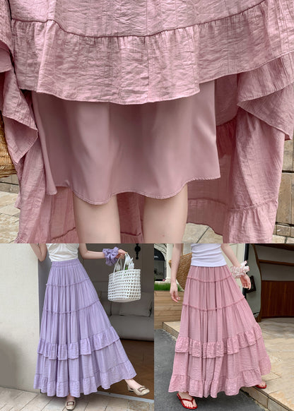 Patchwork Cotton Solid Ruffled Summer Purple Skirts Maxi