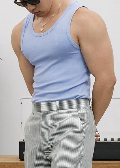 Neck O Men Cotton Slim Purple Tank Fit Solid Sleeveless