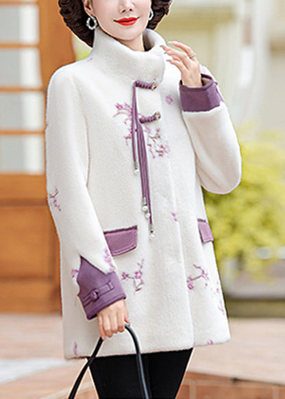 Purple Stand Collar Button Mink Velvet Coats Spring TA011