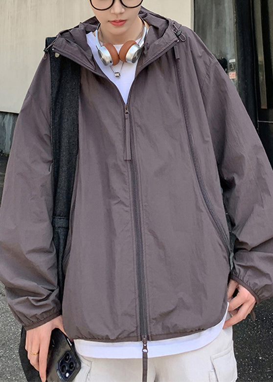 Oversized Zippered 50+ UPF Hooded Coat Purple Men