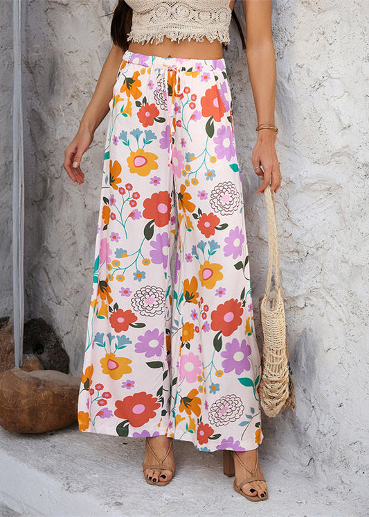Waist Trousers Dresses Print Tie Vacation Rainbow