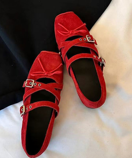 Bow Suede Splicing Strap Cross Red Boutique Shoes Wedge