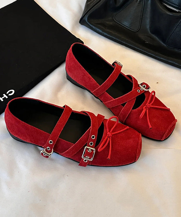 Bow Suede Splicing Strap Cross Red Boutique Shoes Wedge