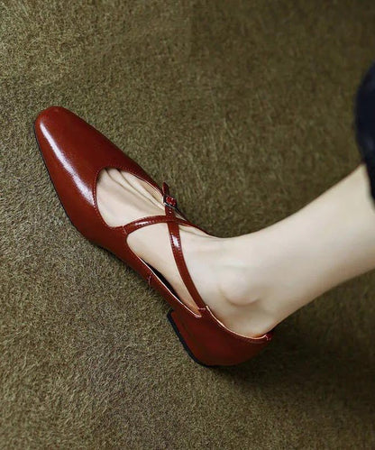 Splicing Strap Cross Cowhide Leather Feet Chic Red Shoes Flat