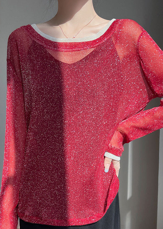 Two Pieces Summer Shirt T Red Neck O Tulle Patchwork False