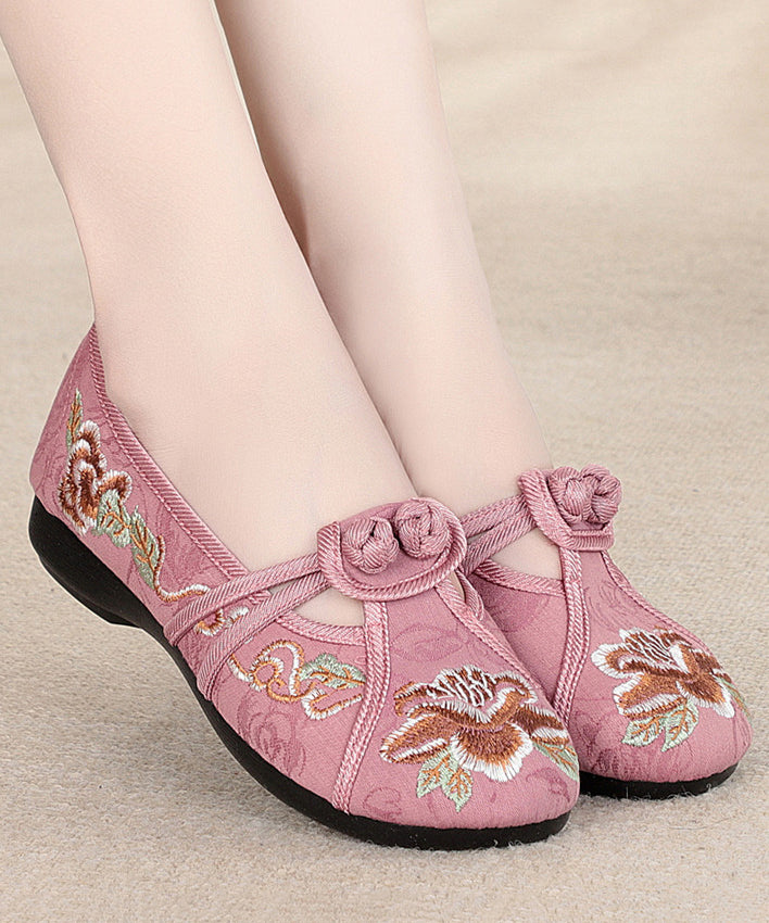 Red Flat Shoes Cotton Fabric Boho Embroidery Splicing RD007