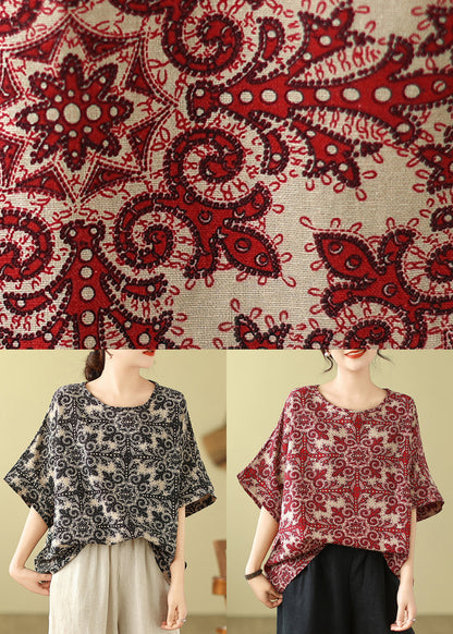 Short Sleeve Top Loose O-Neck Red