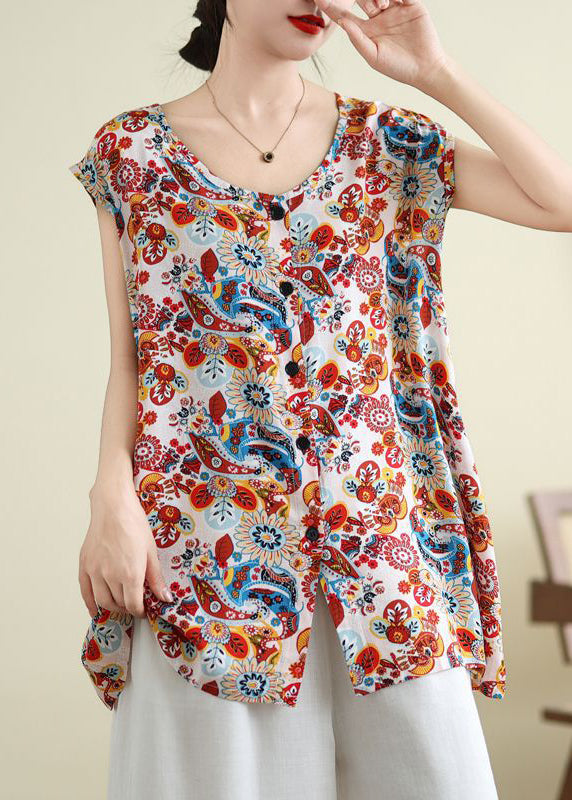 Open Side Red Patchwork Sleeveless Vest