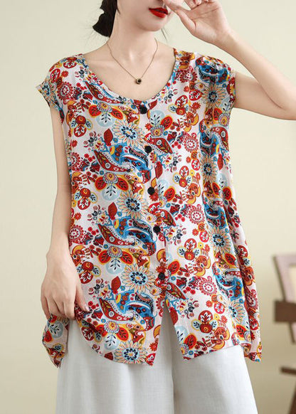 Open Side Red Patchwork Sleeveless Vest