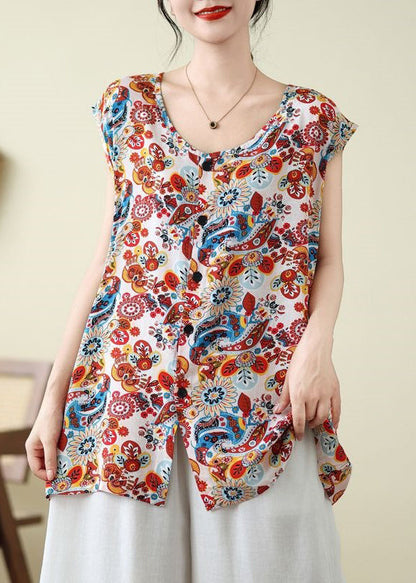 Open Side Red Patchwork Sleeveless Vest