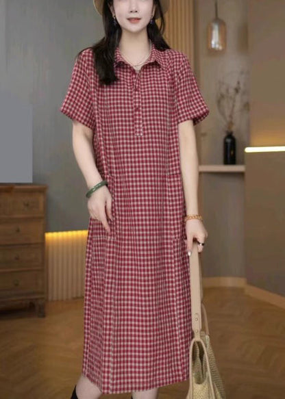 Shirt Peter Dresses Pan Plaid Linen Collar Red Summer