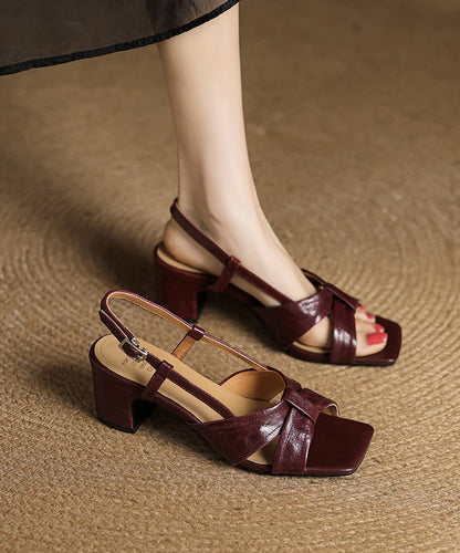 Red Sandals Chunky Sheepskin Peep Splicing Toe