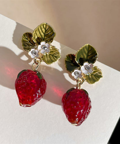Strawberry Resin Sweet Earrings Red Fashionable Zircon