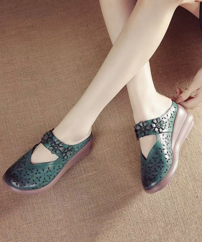 Sandals Splicing Cowhide Red New Out Hollow Slide Wedge Leather