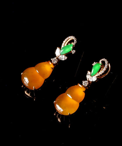 Regular Orange Sterling Silver Overgild Zircon Jade Gourd Drop Earrings AC1038