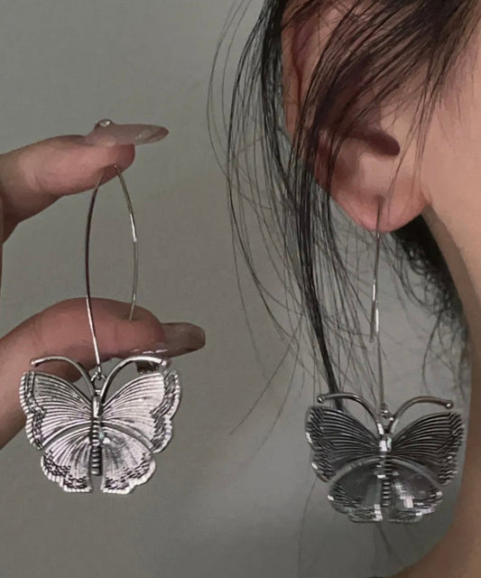 Earrings 925 Butterfly Drop Retro Silver