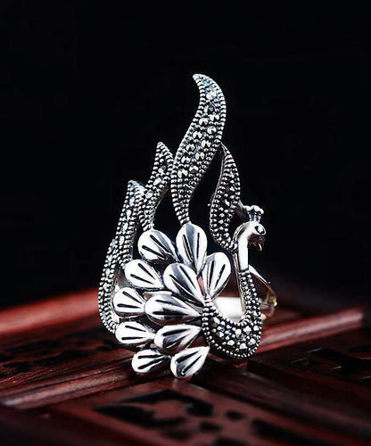 Out 925 Rings Silver Retro Hollow Peacock