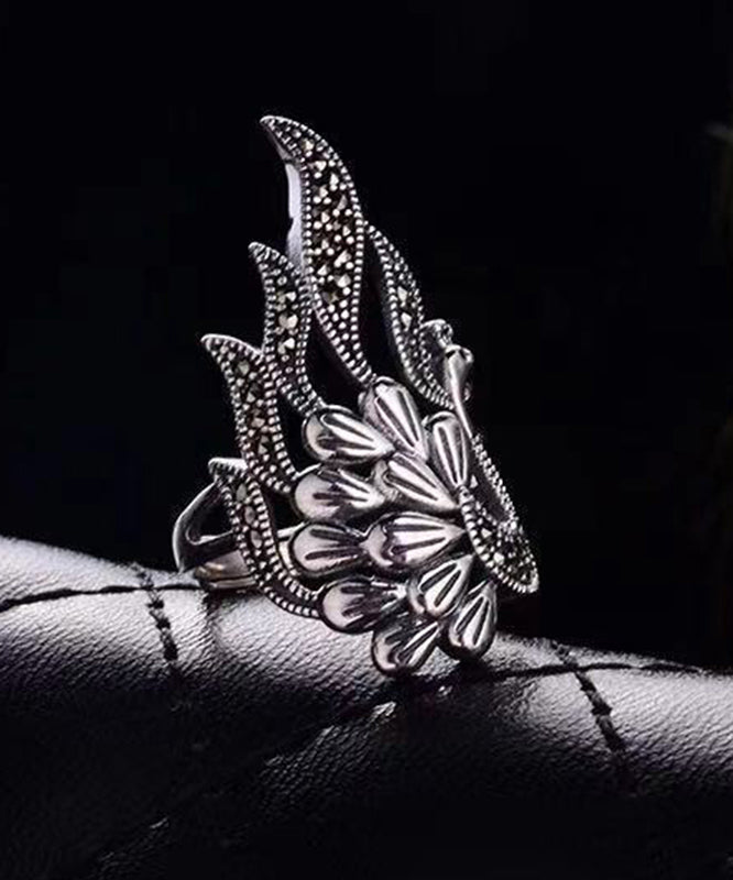Out 925 Rings Silver Retro Hollow Peacock