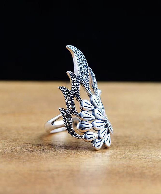 Out 925 Rings Silver Retro Hollow Peacock