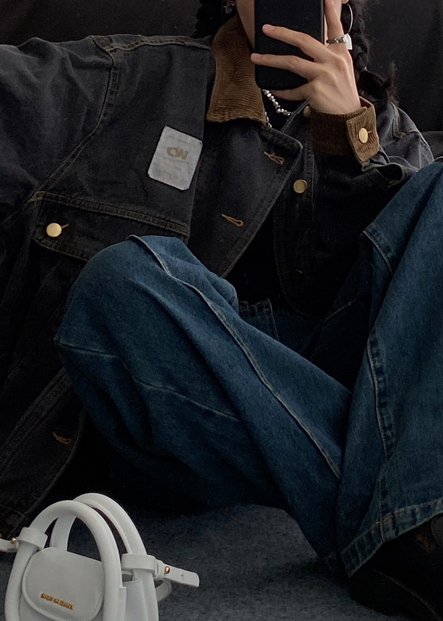 Denim Spring Pockets Mens Retro Button Black Coats Patchwork