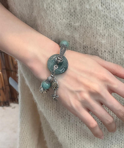 Sterling Charm Silver Butterfly Blackish Retro Green Jade