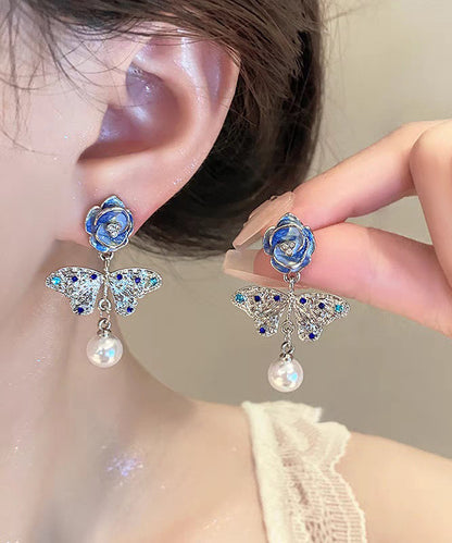 Silver Overgild Blue Zircon Crystal Retro Pearl Sterling