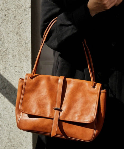 Retro Bag Durable Zipper Shoulder Brown Leather Solid