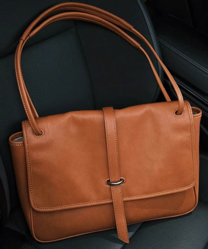 Retro Bag Durable Zipper Shoulder Brown Leather Solid