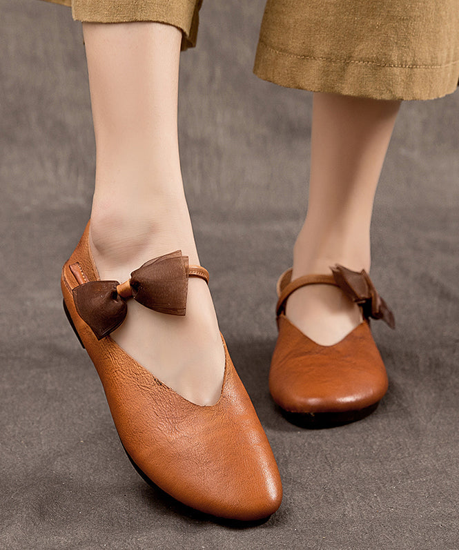 Feet Cowhide Leather Coffee Retro Flat Shoes Comfy