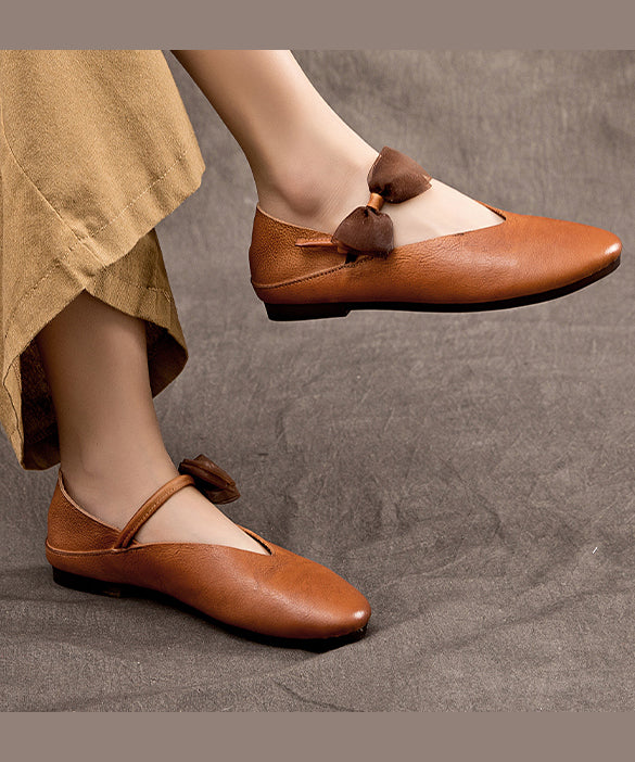 Feet Cowhide Leather Coffee Retro Flat Shoes Comfy