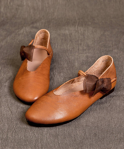 Feet Cowhide Leather Coffee Retro Flat Shoes Comfy
