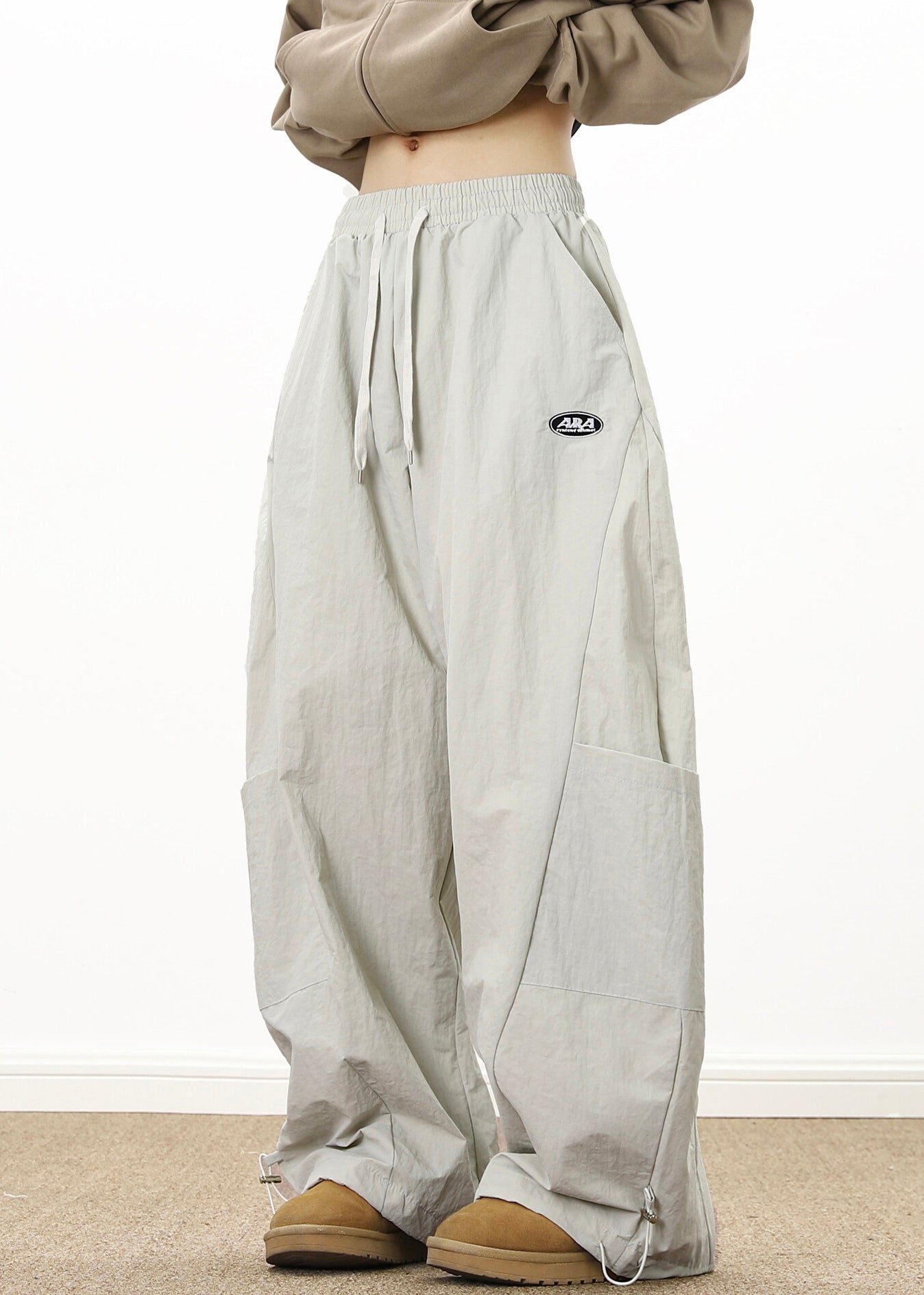 Coffee Elastic Wide Cotton Pockets Retro Mens Waist Drawstring