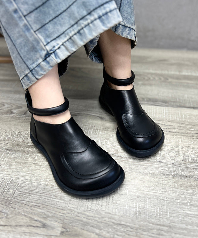 Splicing Leather Retro Comfy Boots Black Cowhide