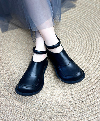 Cowhide Black Splicing Boots Leather Comfy Retro