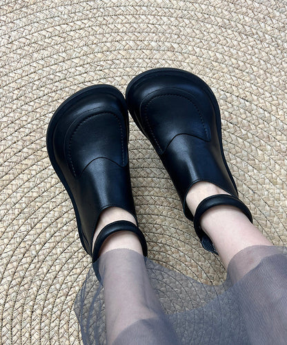 Cowhide Black Splicing Boots Leather Comfy Retro