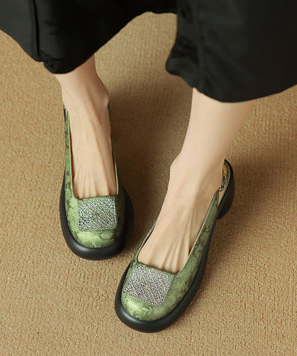 Heel Apricot Retro Splicing Leather Cowhide Chunky Sandals