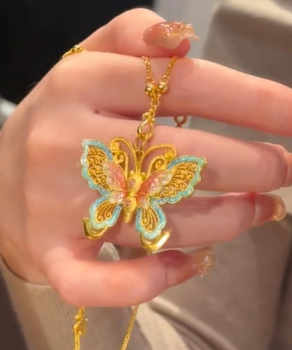 Ancient Butterfly Necklace Enamel Pendant Retro Gold
