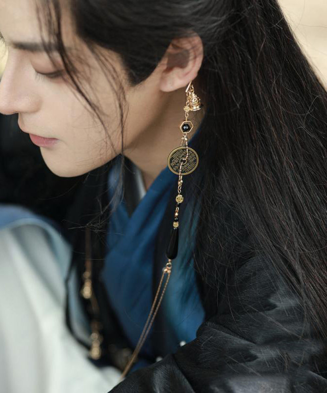 Earrings Glass Retro Coin Tassel Beads Copper Gold Drop