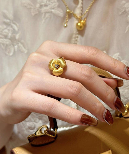 Retro Gold Copper Overgild Floral Rings QI068