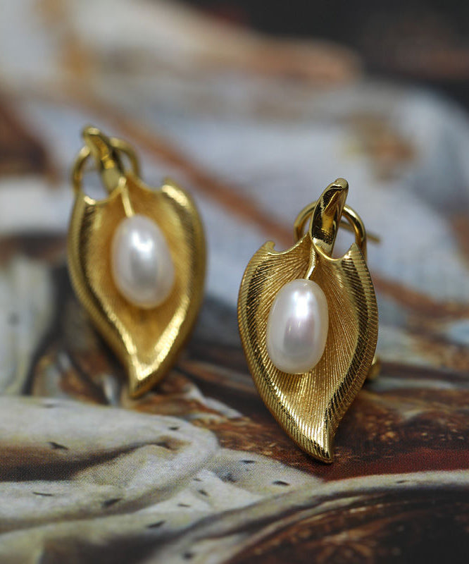 Earrings Copper Stud Retro Overgild Pearl Gold