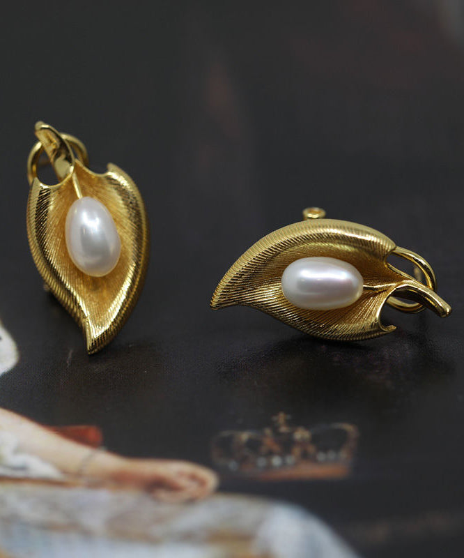 Earrings Copper Stud Retro Overgild Pearl Gold